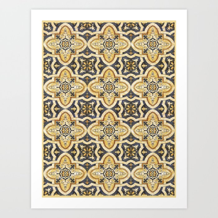 Heritage Oriental Bohemian Traditional Andalusian Moroccan Zellige Tiles Style Art Print
