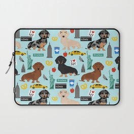 Dachshund dog breed NYC new york city pet pattern doxie coats dapple merle red black and tan Laptop Sleeve