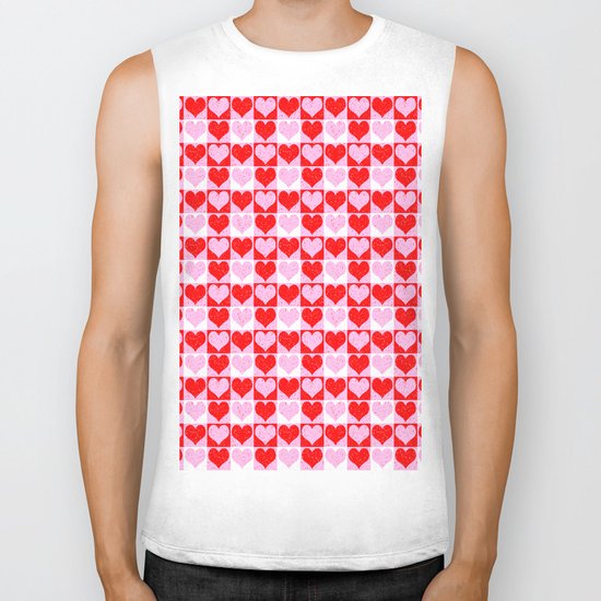 Love Heart Red Pink and White Check Pattern Biker Tank