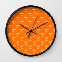 Orange And White Palm Trees Pattern Wall Clock