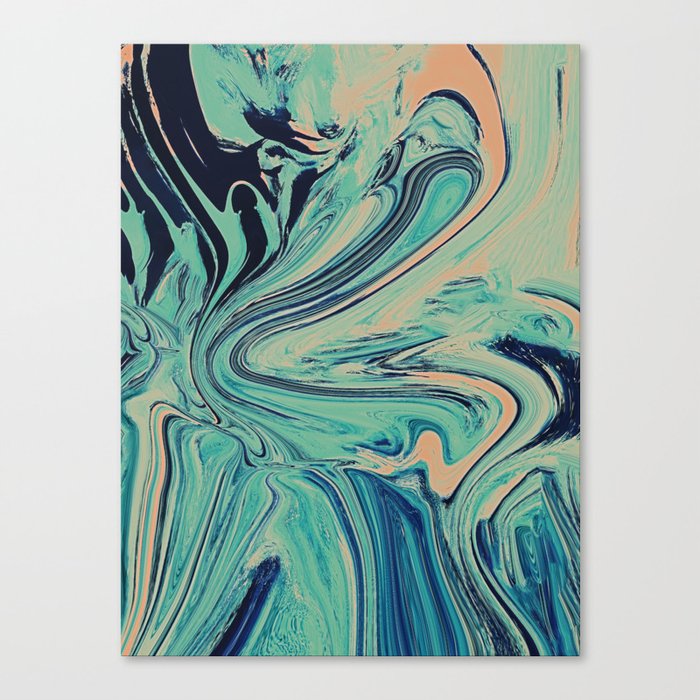 Mediterranean: A pretty abstract digital painting in mint green and pink by Alyssa Hamilton Art  Canvas Print