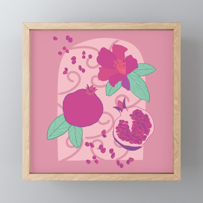 Pomegranate pink and green Framed Mini Art Print