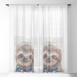 Baby Sloth With Blue Bowtie, Baby Boy, Nursery, Baby Animals Art Print by Synplus Sheer Curtain