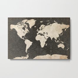 World Map - Ink lines Metal Print