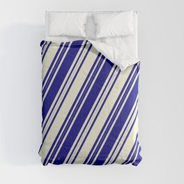 [ Thumbnail: Blue and Beige Colored Lines Pattern Comforter ]