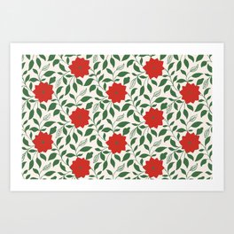 Vintage Floral in Red and Green Art Print
