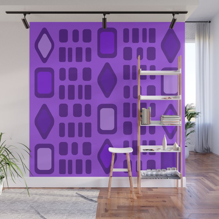 Retro Diamonds Rectangles Purple Wall Mural