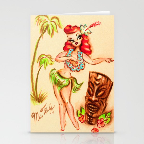 Redhead Hula Girl with Tiki Stationery Cards