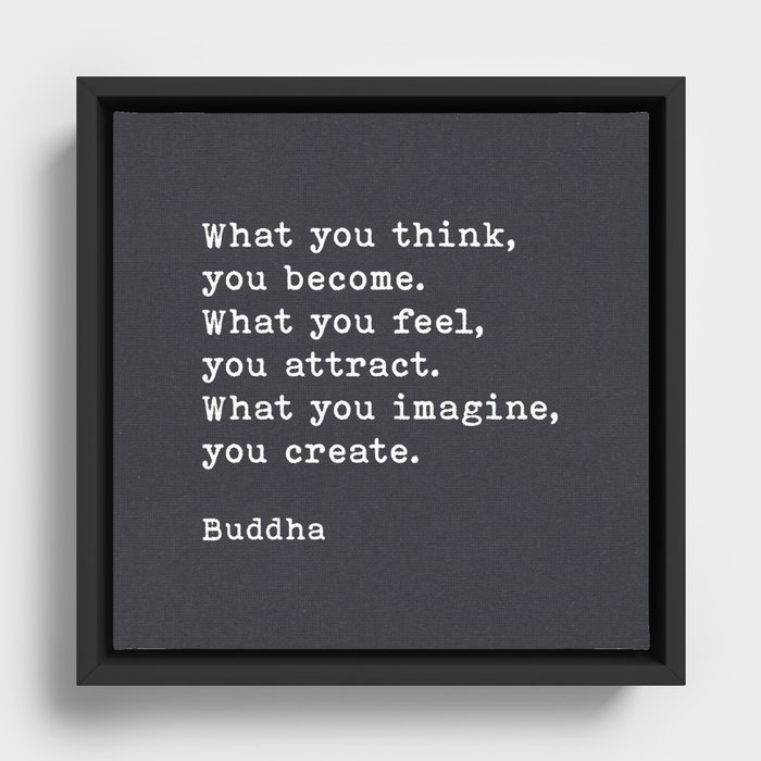 What You Think You Become, Buddha Quote, on Black Handmade Paper Framed Canvas