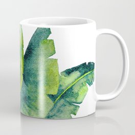 Tropical Plant Leaves in Watercolor, Tropical Leaves Print in Green Coffee Mug