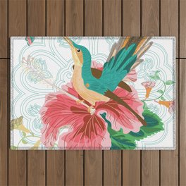 Lovely Hummingbird Hibiscus Butterflies Lace Background Vector Image Pattern Outdoor Rug