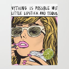 Tequila Lipstick Comic Girl Poster