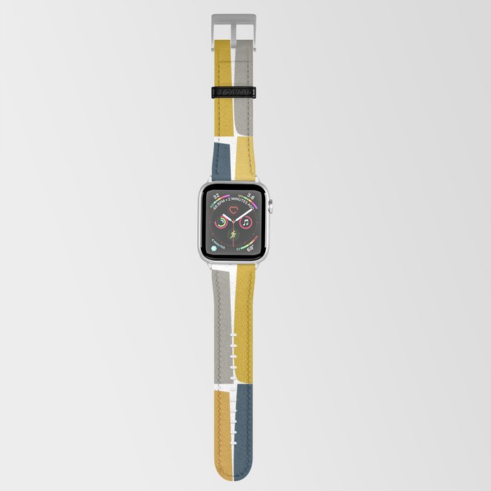 Flux Minimalist Midcentury Modern Check Grid Pattern in Mustard Ochre Navy Blue Gray White Apple Watch Band
