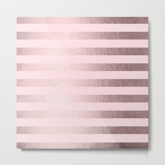 Shimmer Stripes Rose Gold Palace on Pink Metal Print
