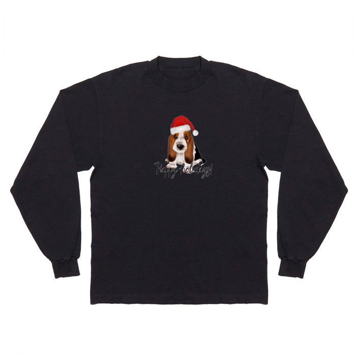 Cute Santa basset hound dog.Christmas puppy gift idea Long Sleeve T Shirt