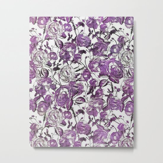 Purple Vintage Retro Flower Pattern Metal Print