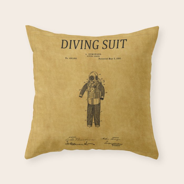 Diving Suit Patent 4 Throw Pillow by Vintage Maps & Prints Society6