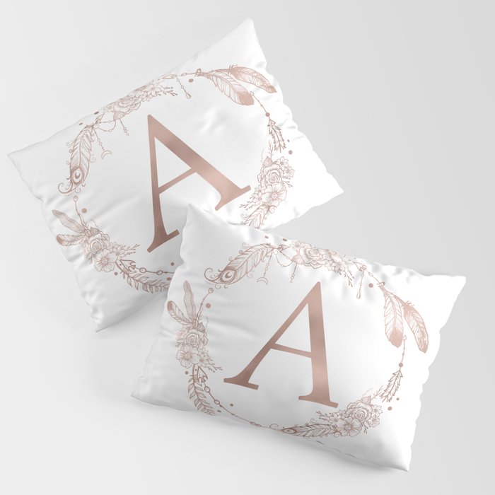 Letter A Rose Gold Pink Initial Monogram Pillow Sham