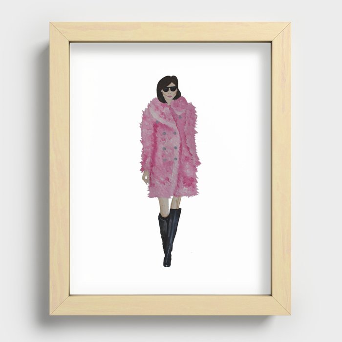 Fashion Illustration 'Kati' pink fluffy coat Recessed Framed Print