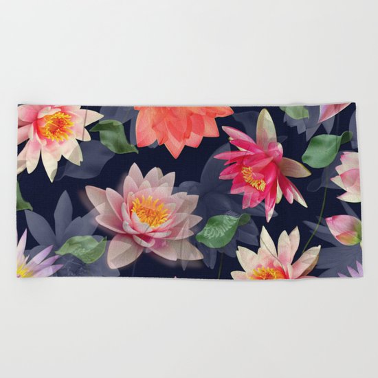 Lotus Flower Pattern #2 Beach Towel