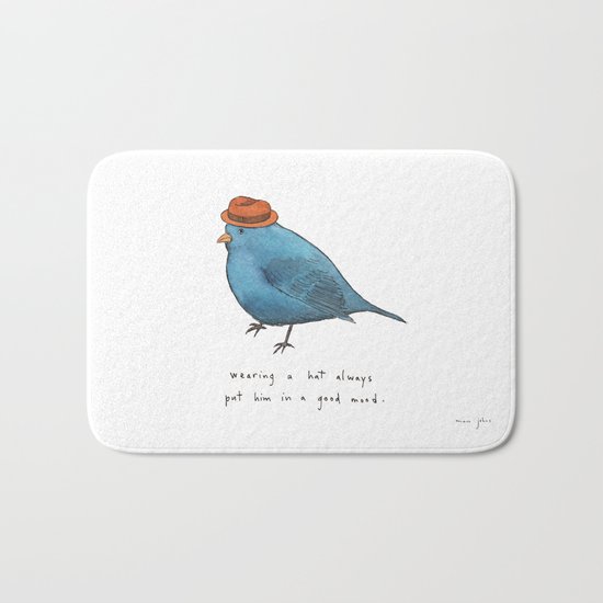 wearing a hat always put him in a good mood Bath Mat