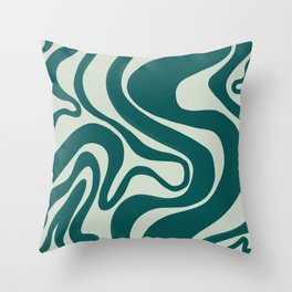 Retro Swirl Hand-Painted Lines in Teal + Mint Green Throw Pillow