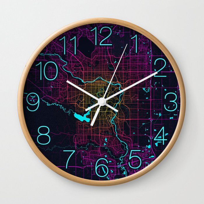 Calgary City Map of Canada Neon Wall Clock by deMAP Studio Society6