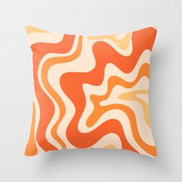 Tangerine Liquid Swirl Retro Abstract Pattern Throw Pillow