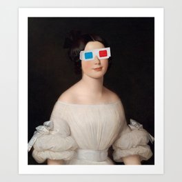 Living In Reality Art Print | Design, Red, Portrait, Collage, Blue, Fun, Curated, Digital, Lady, Graphic 