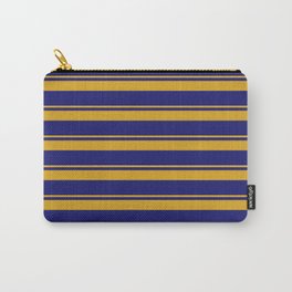 [ Thumbnail: Goldenrod and Midnight Blue Colored Striped/Lined Pattern Carry-All Pouch ]