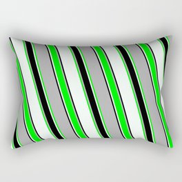 [ Thumbnail: Dark Gray, Lime, Mint Cream & Black Colored Stripes/Lines Pattern Rectangular Pillow ]