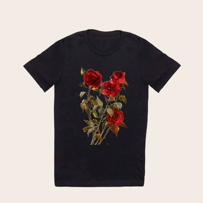 black tee with red rose