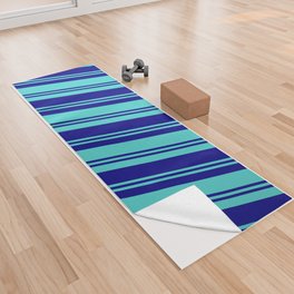 [ Thumbnail: Blue & Turquoise Colored Pattern of Stripes Yoga Towel ]