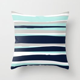 Ocean, Stripe Abstract Pattern, Navy, Aqua, Gray Throw Pillow