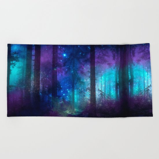 Out of the dark mystic light Beach Towel