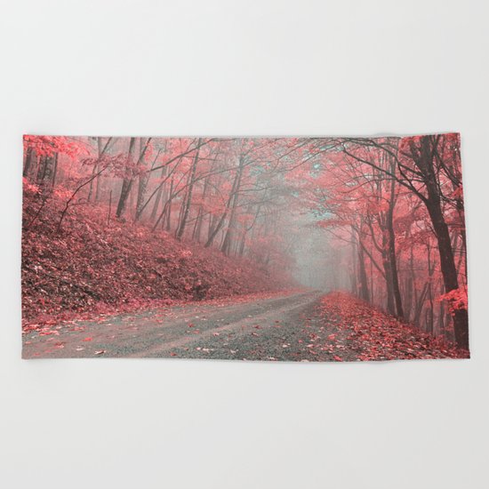 Misty Forest Road - Tickle Me Pink Beach Towel
