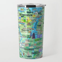 USA Midwest States Travel Map MN WI MI IA KY IL IN OH MO With_Highlights Travel Mug