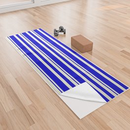 [ Thumbnail: Beige and Blue Colored Stripes/Lines Pattern Yoga Towel ]