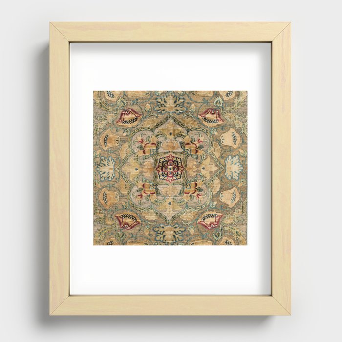 Antique Floral Indian Silk Recessed Framed Print