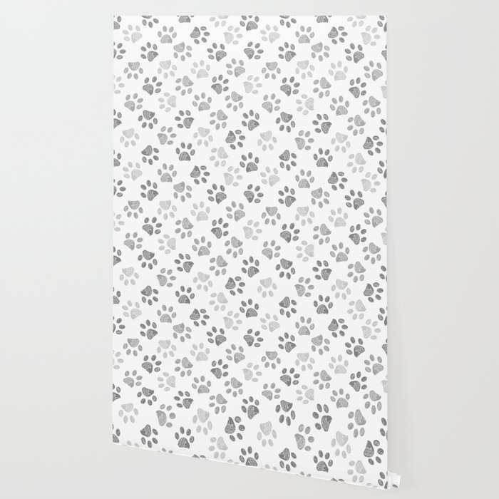 Black And Grey Paw Print Pattern Wallpaper By Gulsengunel Society6