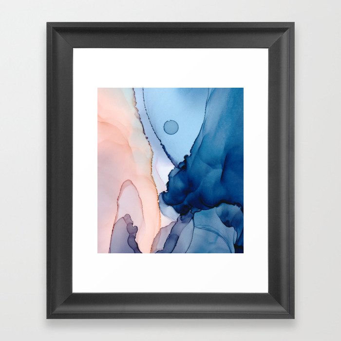 Saphire Soft Abstract Watercolor Fluid Ink Painting Framed Art