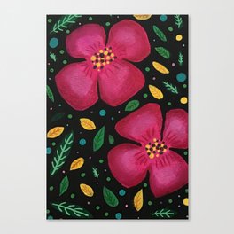 Pink-red  tropical flower pattern gouache design Canvas Print