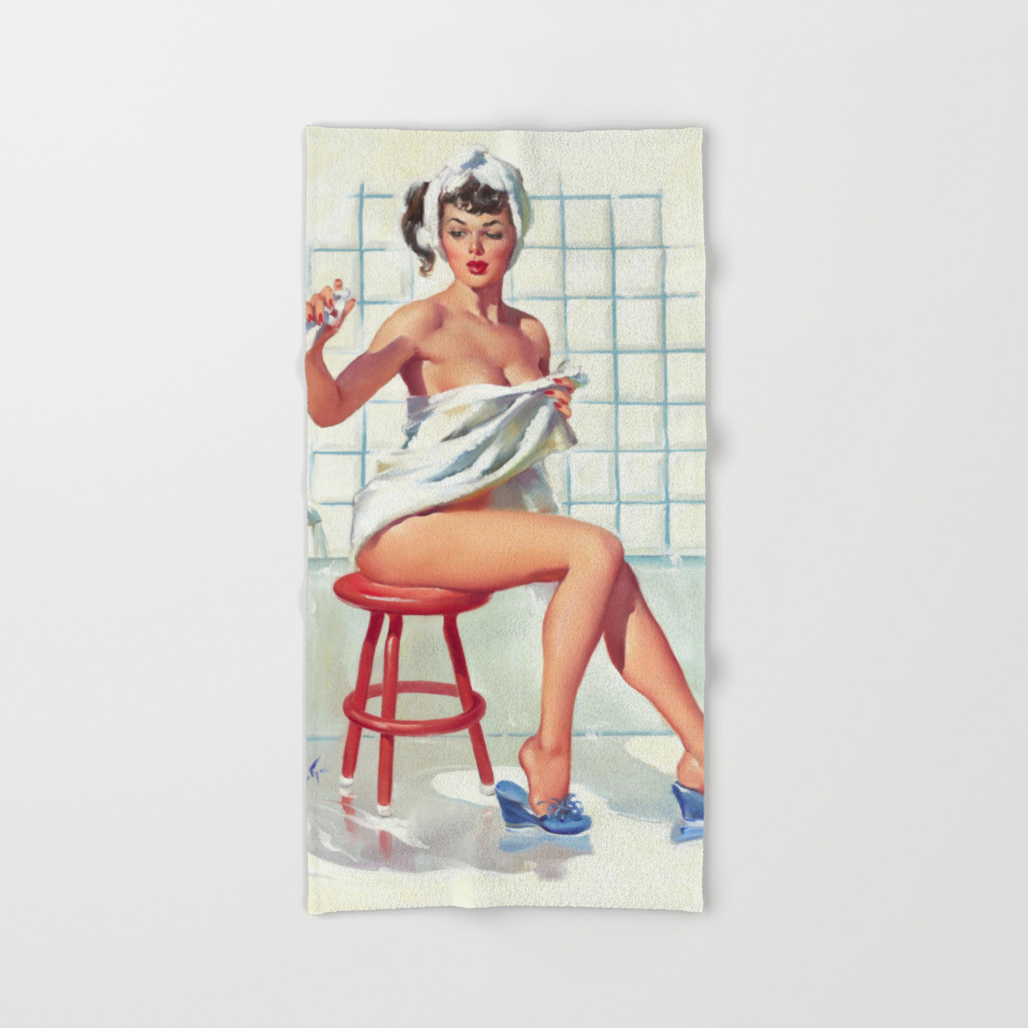 Pin Up Girl In White Bathroom Hand Bath Towel By Retroroxie Society6