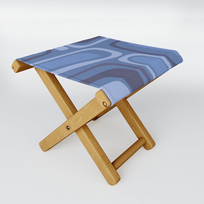 Palm Springs Retro Mid-Century Modern Abstract Pattern in Blue Tones Folding Stool