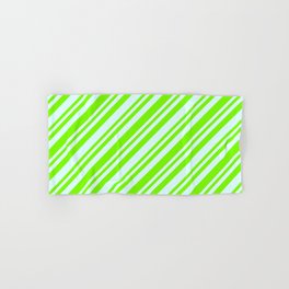 [ Thumbnail: Light Cyan and Green Colored Lined/Striped Pattern Hand & Bath Towel ]