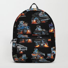 Car Crazy Classic Hot Rod Muscle Cars Cartoons Seamless Pattern Backpack | Pattern, Hot, Usa, Musclecars, Chrome, Racecar, Dragster, Muscle, American, Cars 