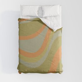 Retro Waves Abstract Pattern Celadon Green Orange Comforter