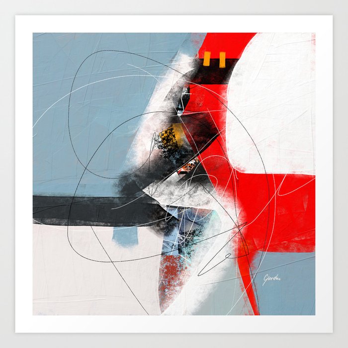 Red White Black And Blue Modern Abstract Art Painting Art Print