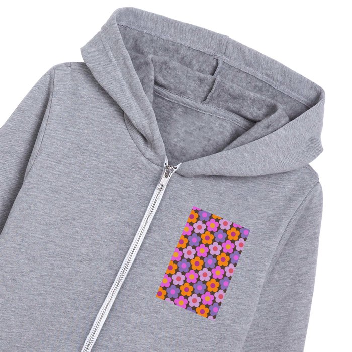 60s 70s retro purple flowers  Kids Zip Hoodie