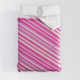 [ Thumbnail: Orchid, Beige & Deep Pink Colored Pattern of Stripes Duvet Cover ]
